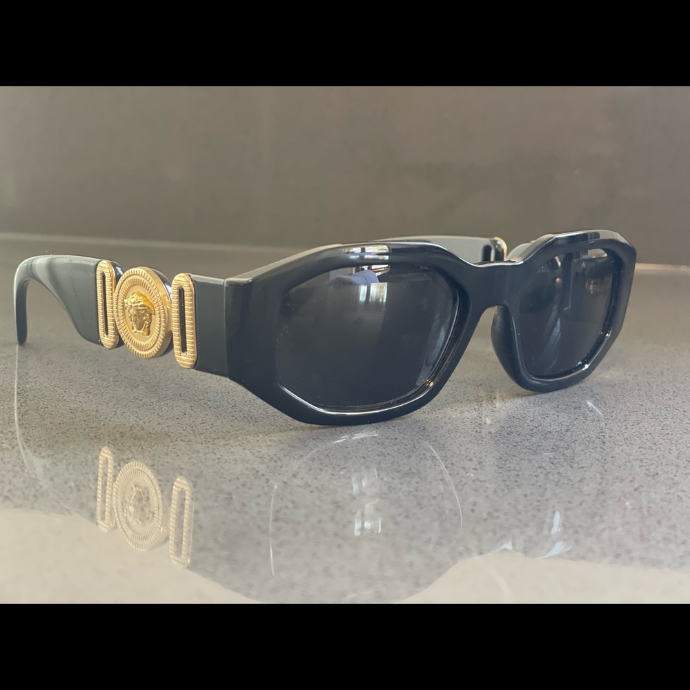 Versace Tribute Oval Sunglasses - Black and gold accents
